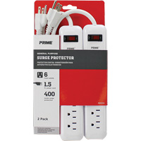 Surge Protector 2-Pack, 6 Outlets, 400 J, 1875 W, 1.5' Cord XJ247 | GTA Hardware Inc
